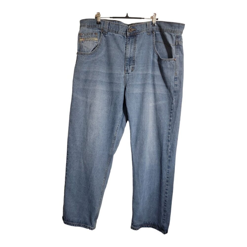 VTG Royal Blue Jeans Men 42x32 Relaxed Fit Baggy Embroidered Hip Hop Denim Y2K